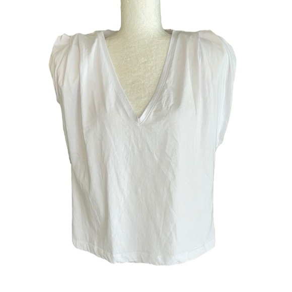 Zara White Shoulder Pad V-Neck Muscle Tee - L - Picture 5 of 15